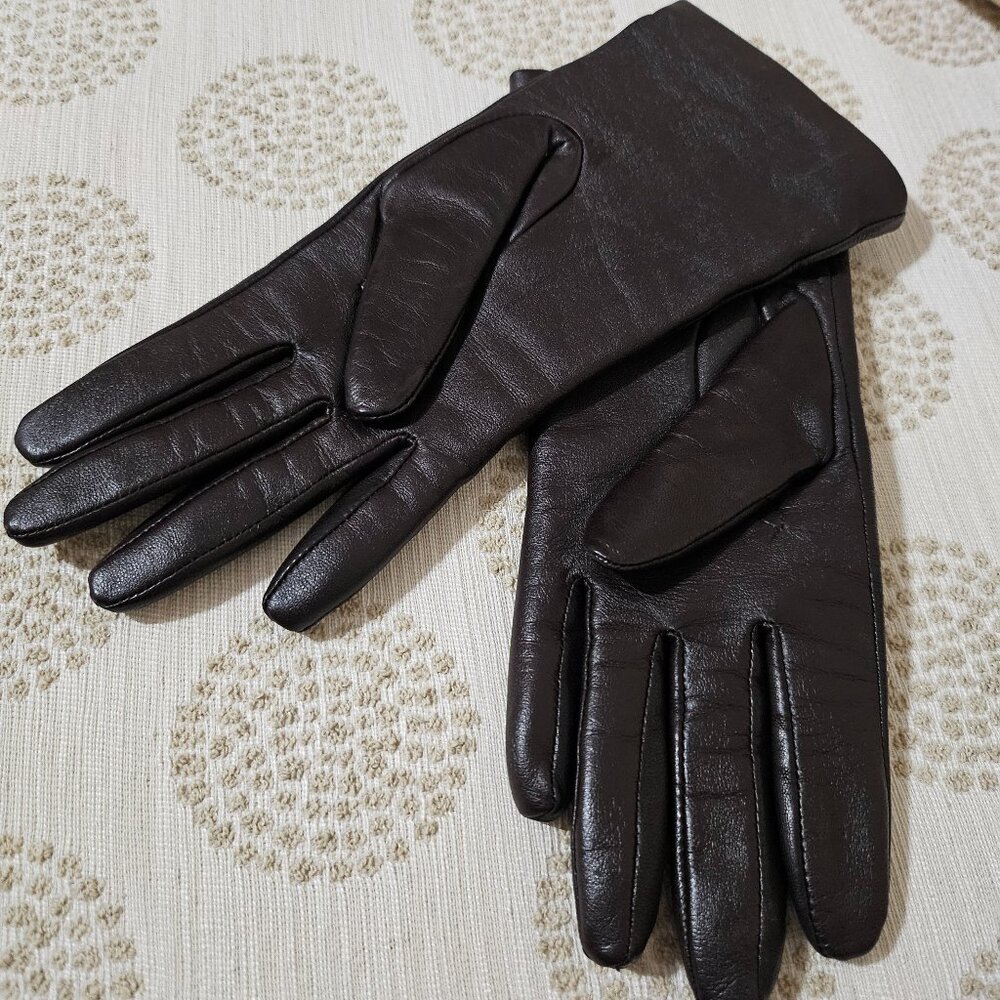 RICH BROWN LEATHER GLOVES with CASHMERE LINING by FOWNES BROTHERS SIZE S